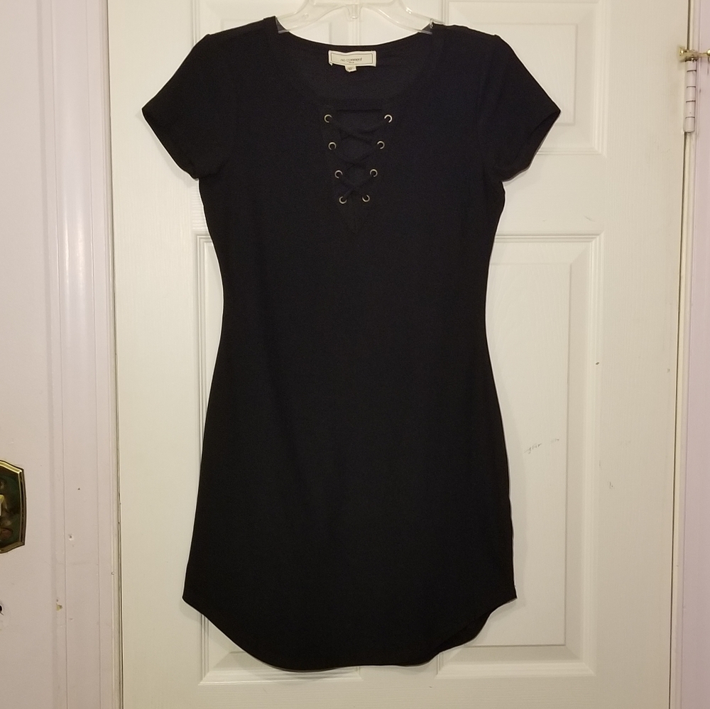 No Comment Black Midi Lace Front Dress